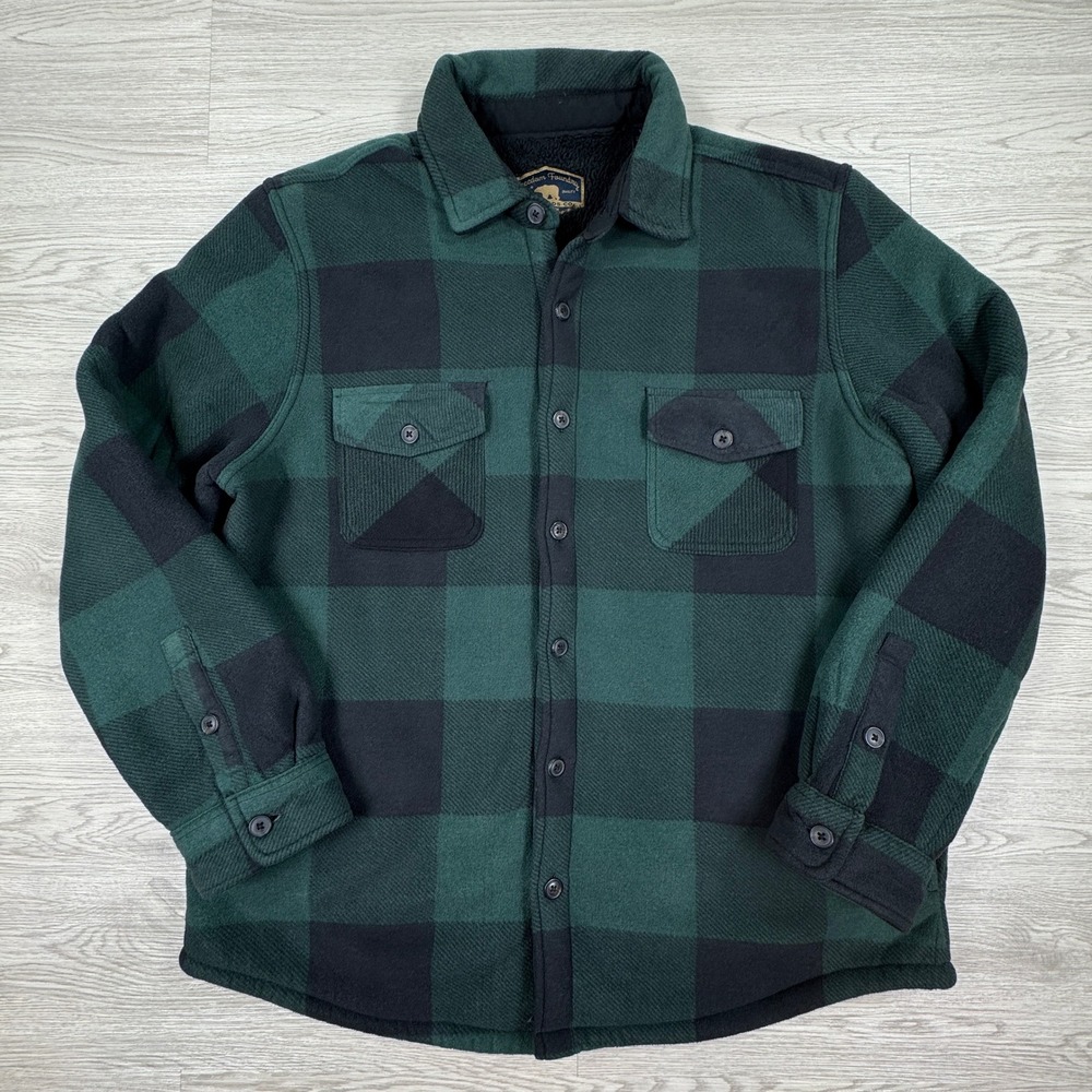 Freedom Foundry Men's Shirt Jacket Buffalo Plaid Green Black Large Sherpa Lined